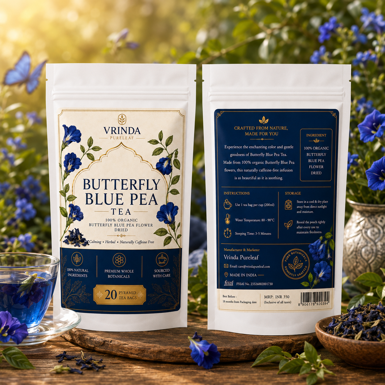 ZIP lock pouches butterfly blue pea tea